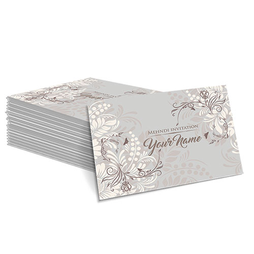 Grey with White Floral Design Mehndi Card